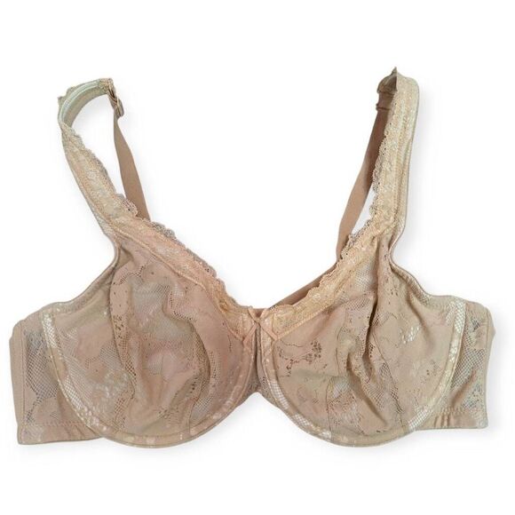Cacique Women's Plus Size Full Coverage Floral Lace Bra Tan size 40C - Picture 1 of 6